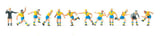 Preiser 10755 Soccer Team And Referee Yellow Shirts Blue Shorts